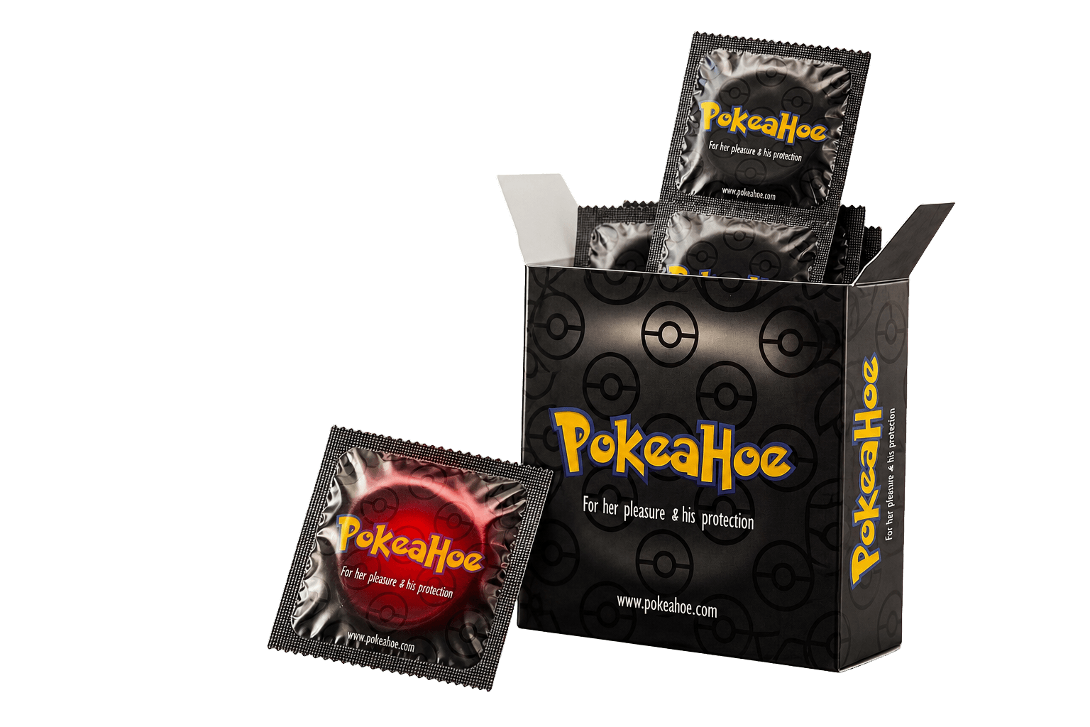 Original PokeaHoe product cutout with box, wrappers, and red detection signal